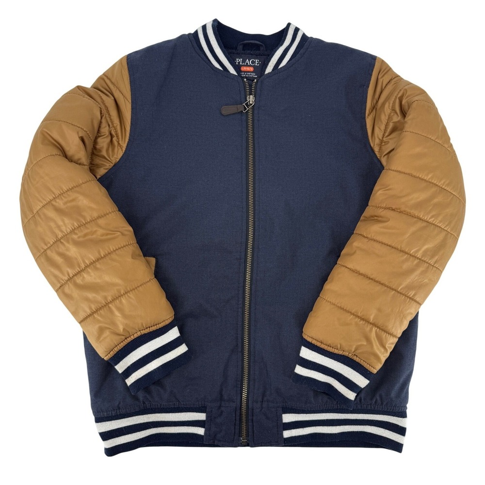 The Childrens Place Boys Varsity Bomber Jacket‎ Navy Tan Collegiant, Letterman